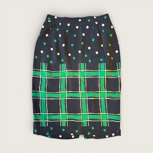 Vintage 90s Soi Soie Silk Pencil Skirt Polka Dot Plaid Print S/M